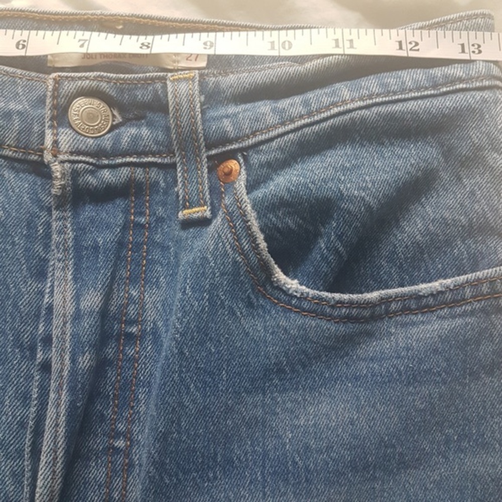 Levis Ribcage Highwaist Straight Distress Button Fly Denim Light Wash Sz 27 - Picture 7 of 12